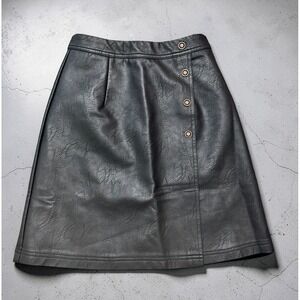 Tagoo Faux Leather Mini Skirt Black Size XS A-Line Side Button Lined Back Zip